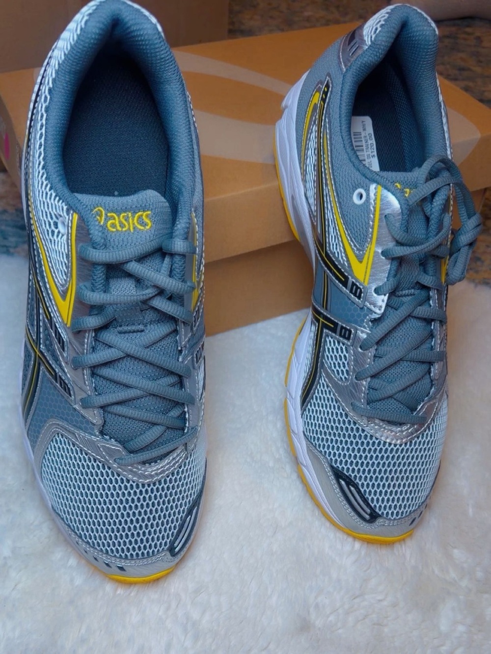 ASICS Men’s Grey and Yellow Athletic Running Sneakers
